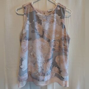 Calvin Klein Floral Sleeveless Blouse - Cream and Gray